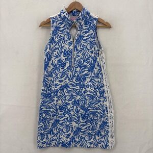 Lilly Pulitzer Dress Womens XS Blue White Sleeveless Zip Shift Lobster Print